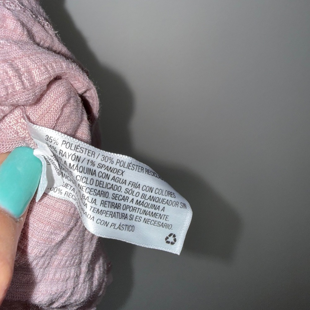 Knox Rose Mauve Textured Smocked Peplum Blouse Square Neck Balloon Sleeve Large - Picture 3 of 6